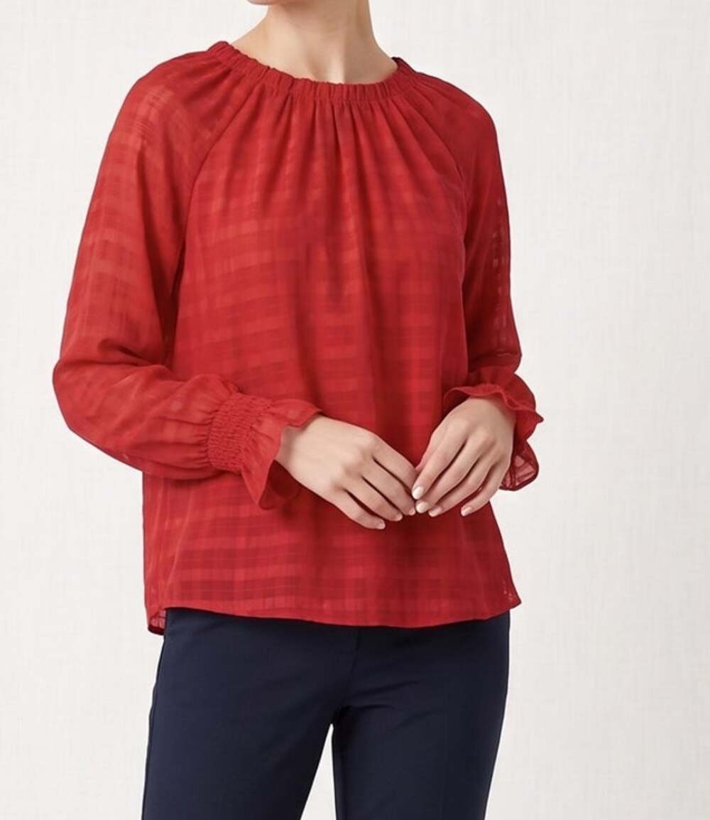 LOFT Small Red Long Sleeve Blouse Polyester Spandex